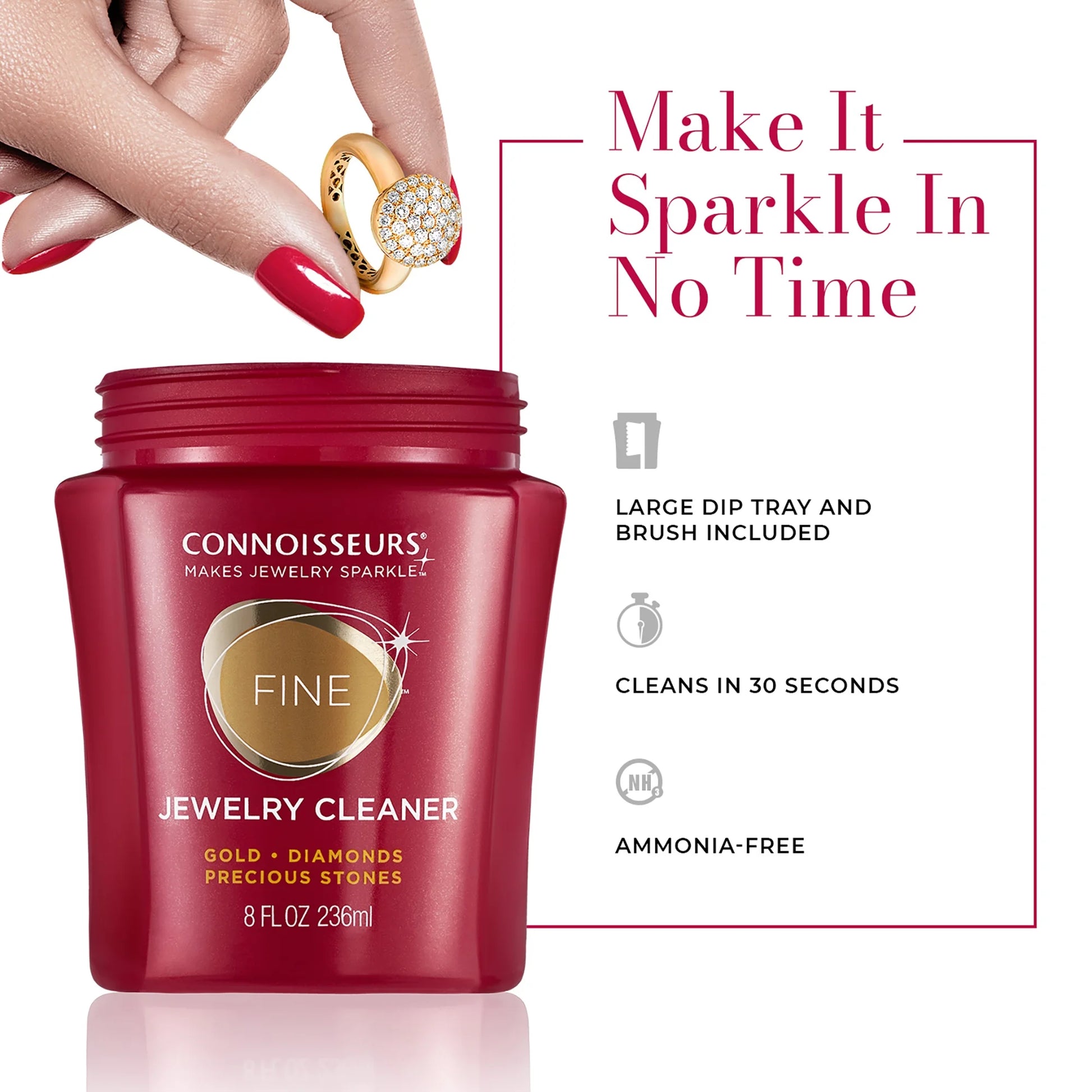 Fine Jewelry Cleaner Solution for Gold, Diamonds, Platinum, and Gemstones, 8 Fl Oz