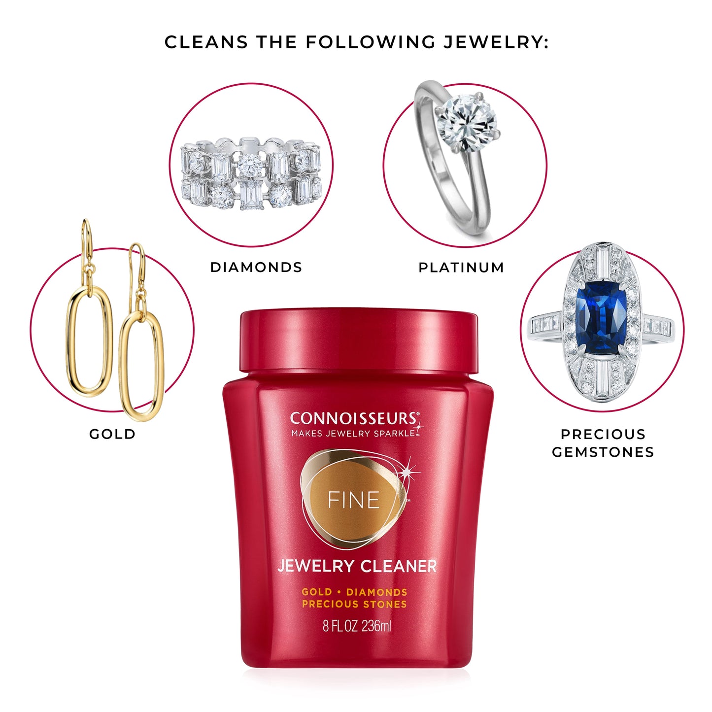 Fine Jewelry Cleaner Solution for Gold, Diamonds, Platinum, and Gemstones, 8 Fl Oz
